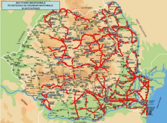 Iată harta cu principalele drumuri din Constanţa care riscă să rămână înzăpezite